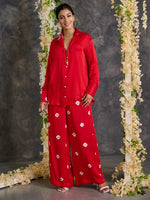 Load image into Gallery viewer, Red Bandhani Modal Satin Co-Ord Set
