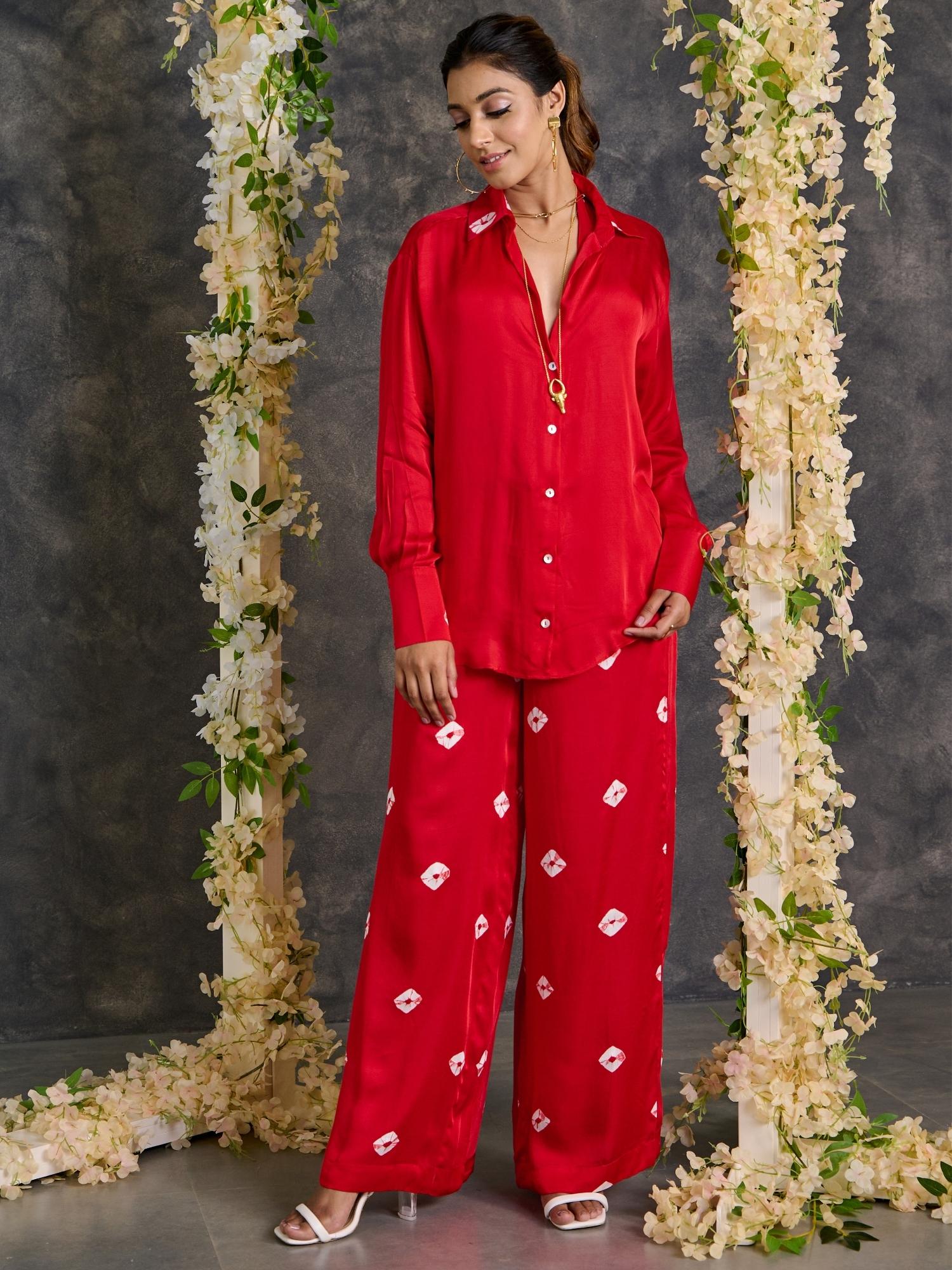 Red Bandhani Modal Satin Co-Ord Set