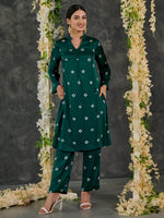 Load image into Gallery viewer, Green Bandhani Modal Satin Kurta-Pant (Set Of 2)
