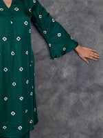 Load image into Gallery viewer, Green Bandhani Modal Satin Kurta-Pant (Set Of 2)
