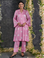 Load image into Gallery viewer, Pink Bandhani Modal Satin Kurta-Pant (Set Of 2)
