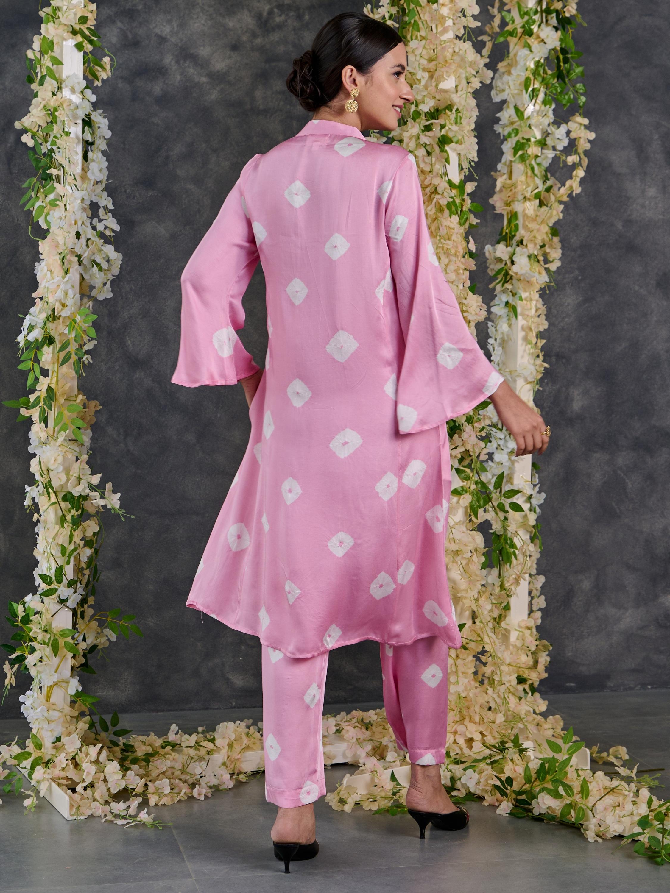 Pink Bandhani Modal Satin Kurta-Pant (Set Of 2)