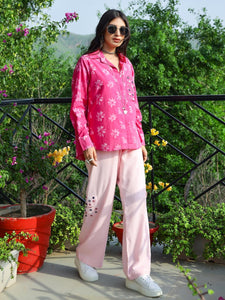 Pink Floral Dabu Printed Loose Fit Shirt & Cargo Pant