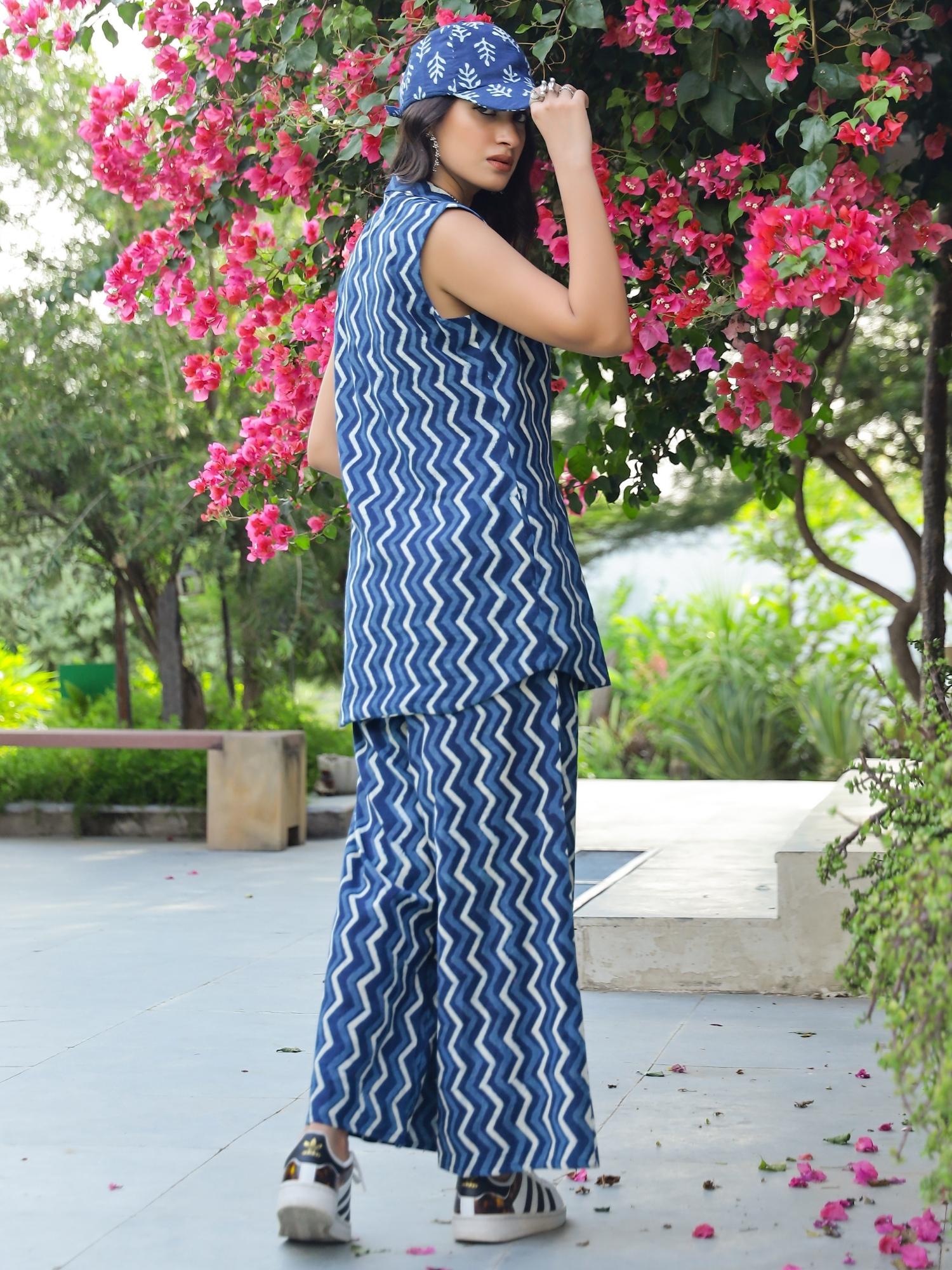 Indigo Chevron Dabu Print  Co-Ord Set