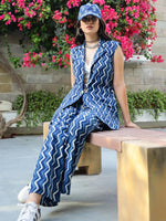 Load image into Gallery viewer, Indigo Chevron Dabu Print  Co-Ord Set
