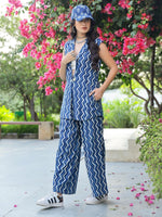 Load image into Gallery viewer, Indigo Chevron Dabu Print  Co-Ord Set
