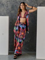 Load image into Gallery viewer, Ikat Print Black Blazer -Flared Pant set
