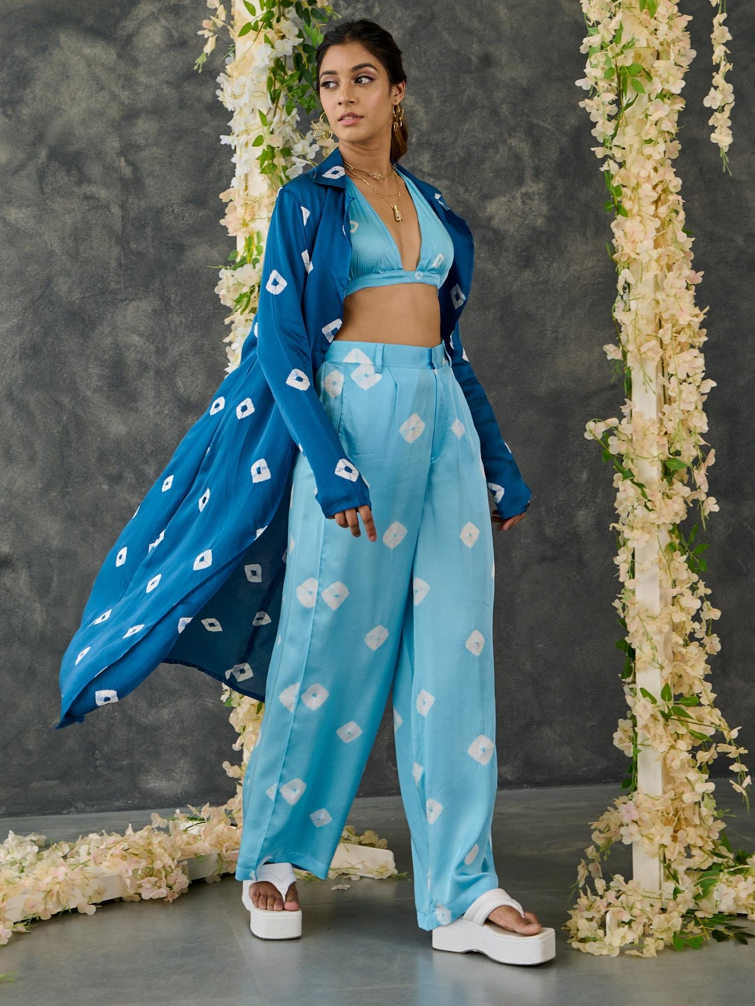 Indigo & Blue Bandhani Modal Satin Two-Piece Set