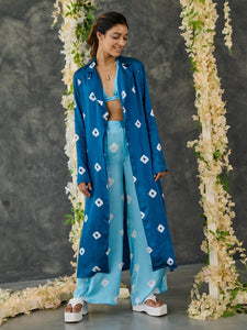 Indigo & Blue Bandhani Modal Satin Two-Piece Set