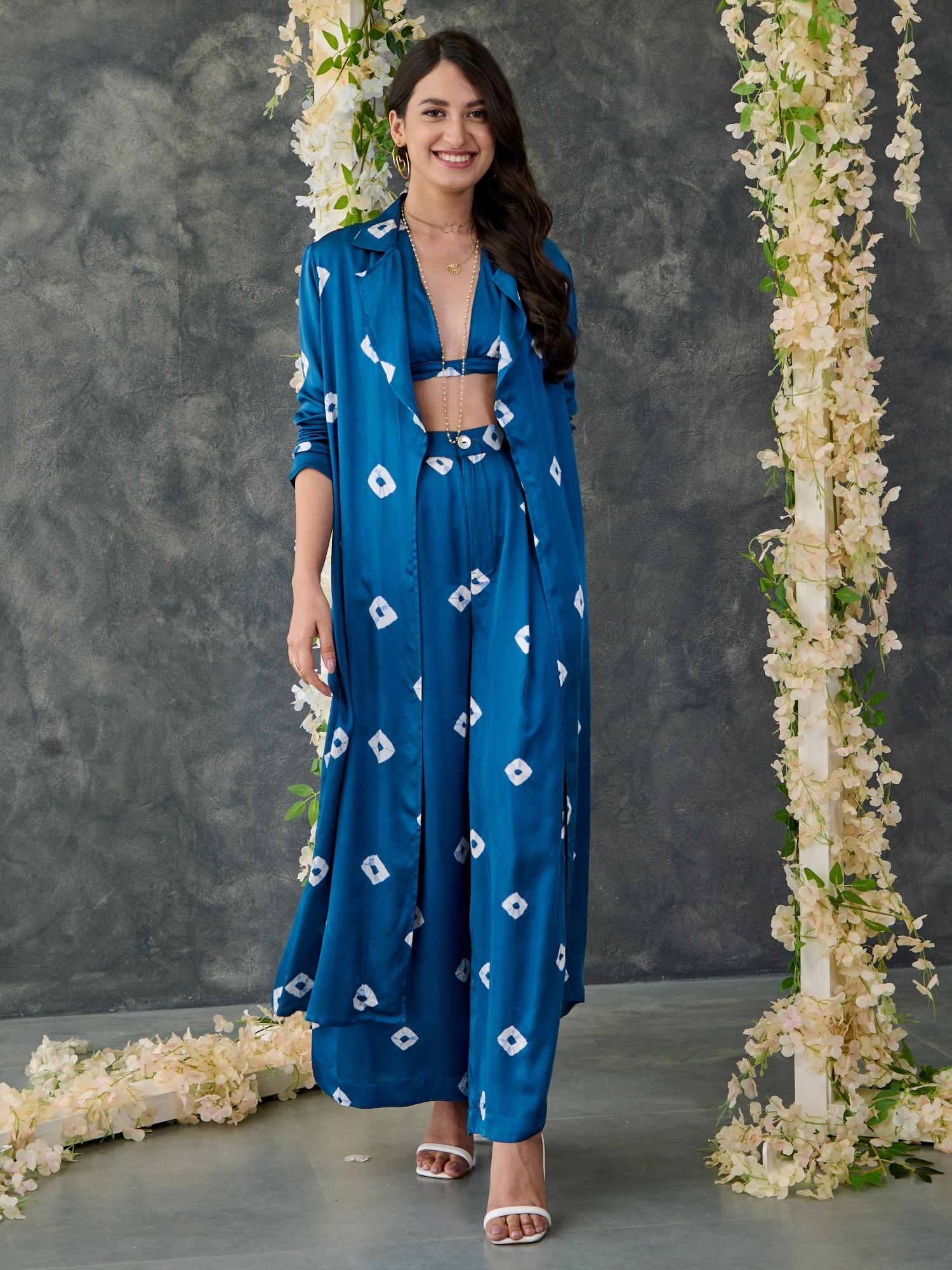 Indigo Bandhani Modal Satin Two-Piece Set