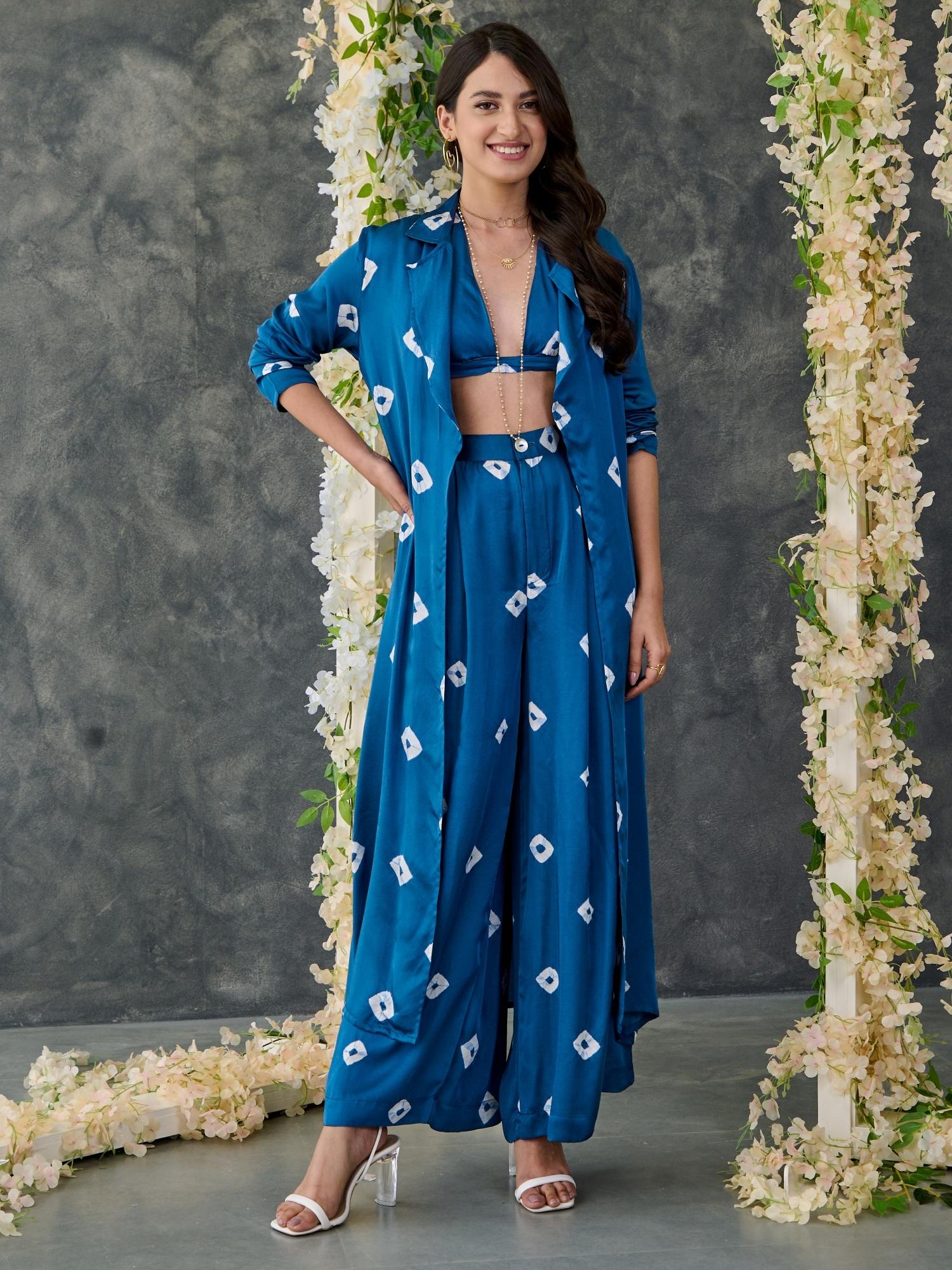 Indigo Bandhani Modal Satin Two-Piece Set