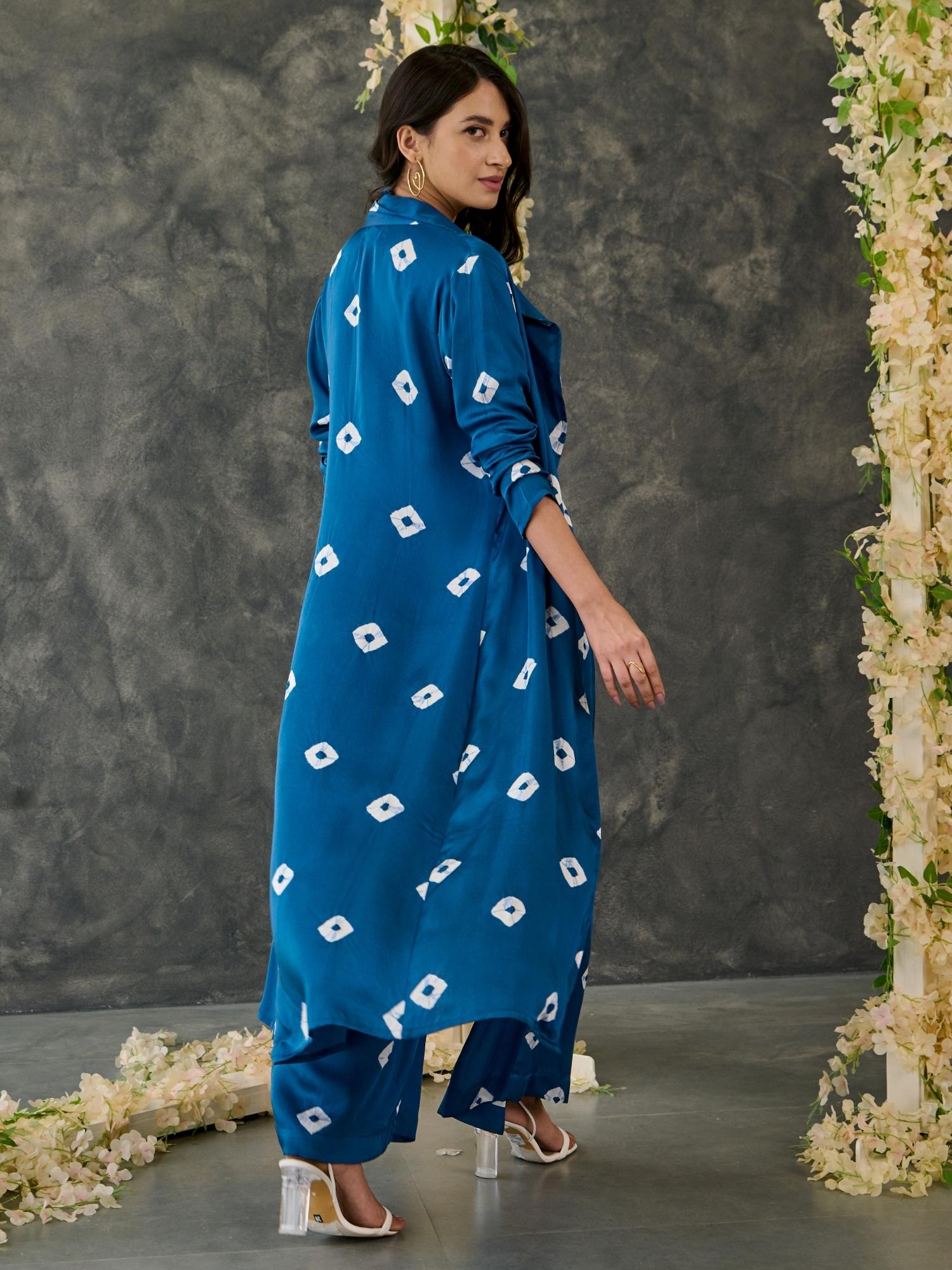 Indigo Bandhani Modal Satin Two-Piece Set