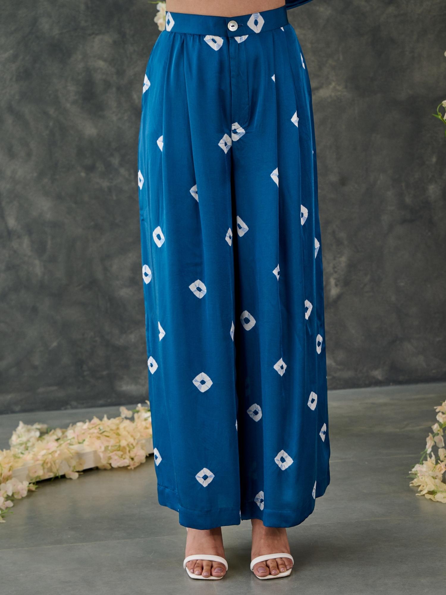 Indigo Bandhani Modal Satin Two-Piece Set