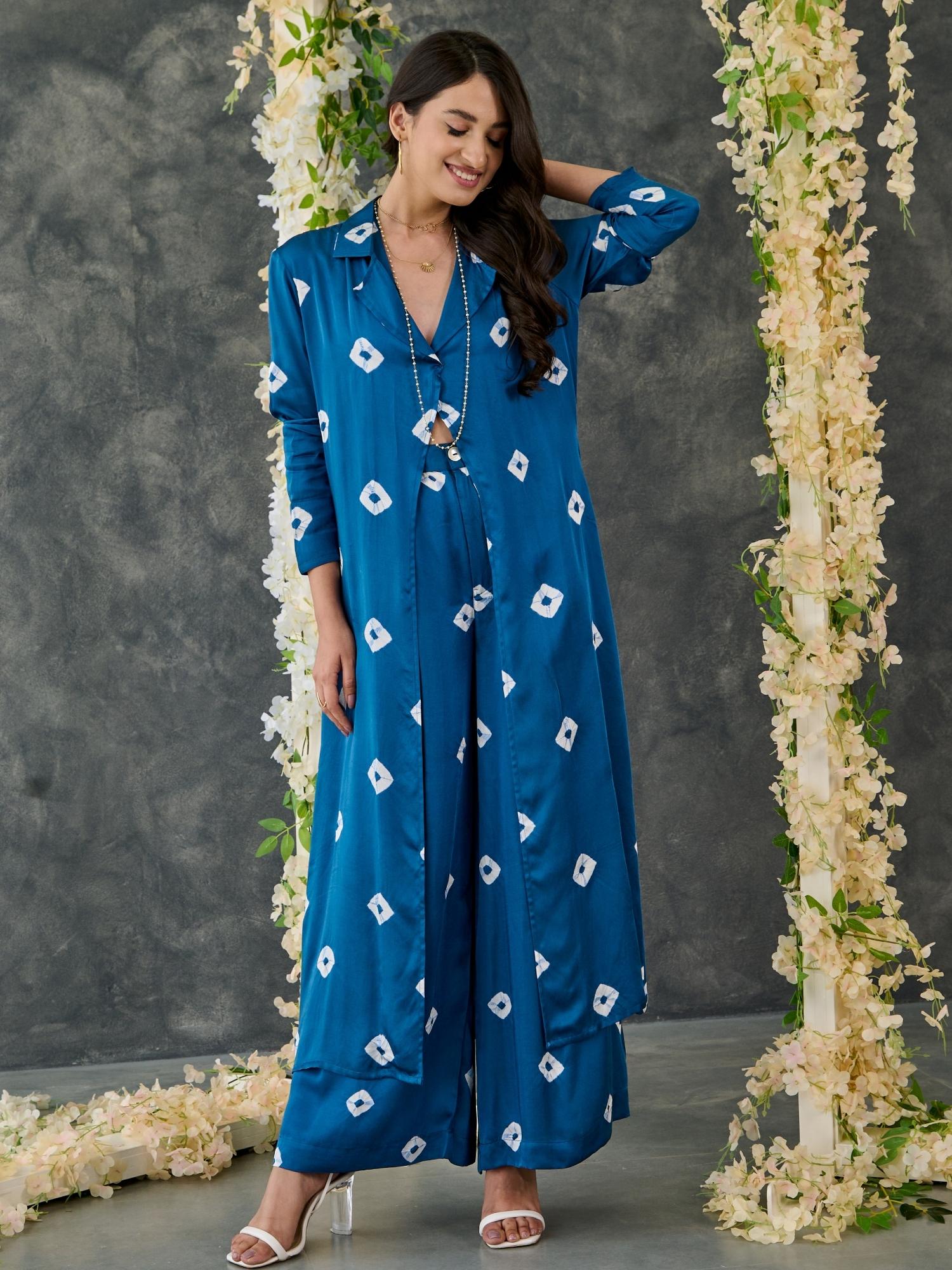 Indigo Bandhani Modal Satin Two-Piece Set