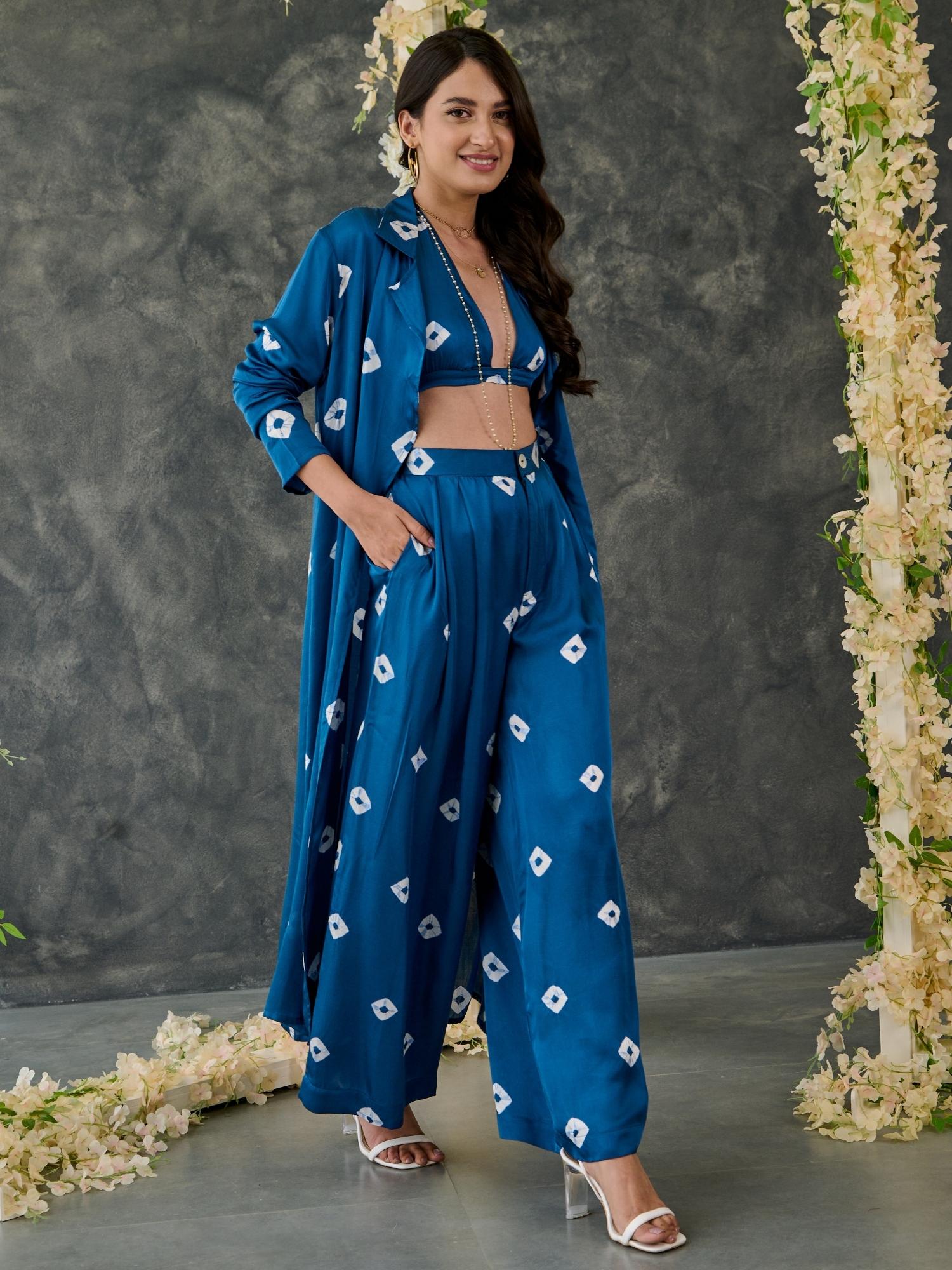 Indigo Bandhani Modal Satin Two-Piece Set