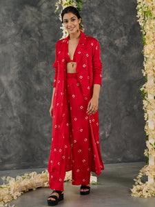 Red Bandhani Modal Satin Two-Piece Set