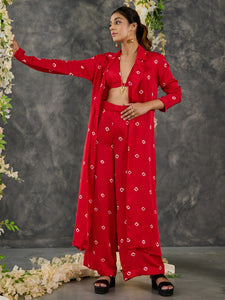 Red Bandhani Modal Satin Two-Piece Set