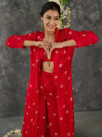 Load image into Gallery viewer, Red Bandhani Modal Satin Two-Piece Set
