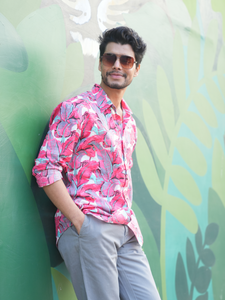 Palm Pink Cotton Men Shirt