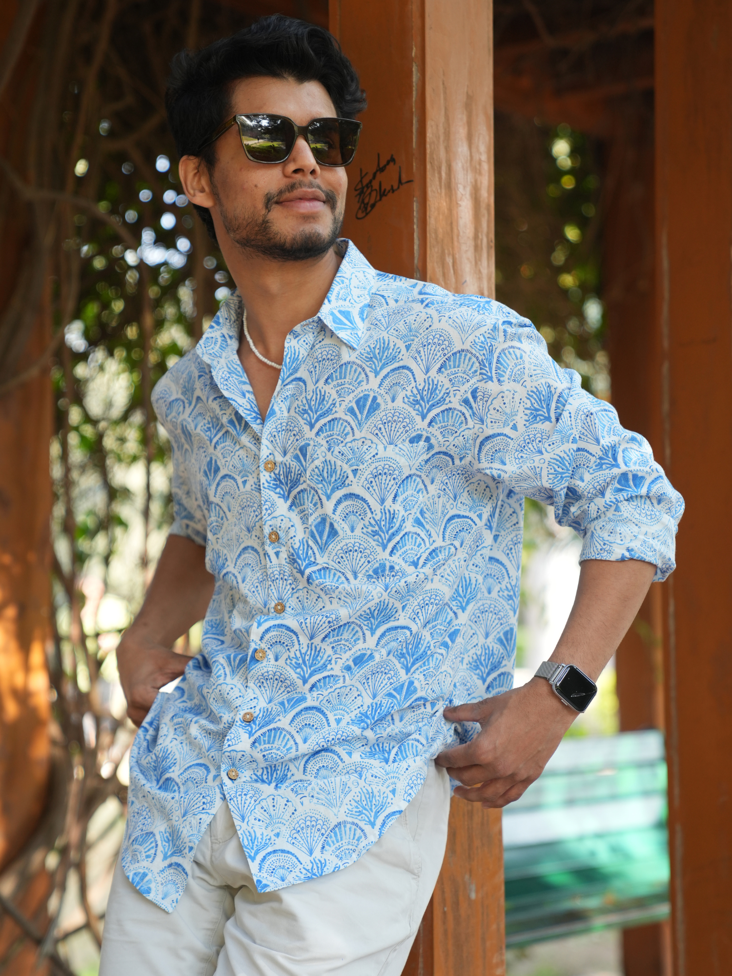 Shell Blue Cotton Men Shirt