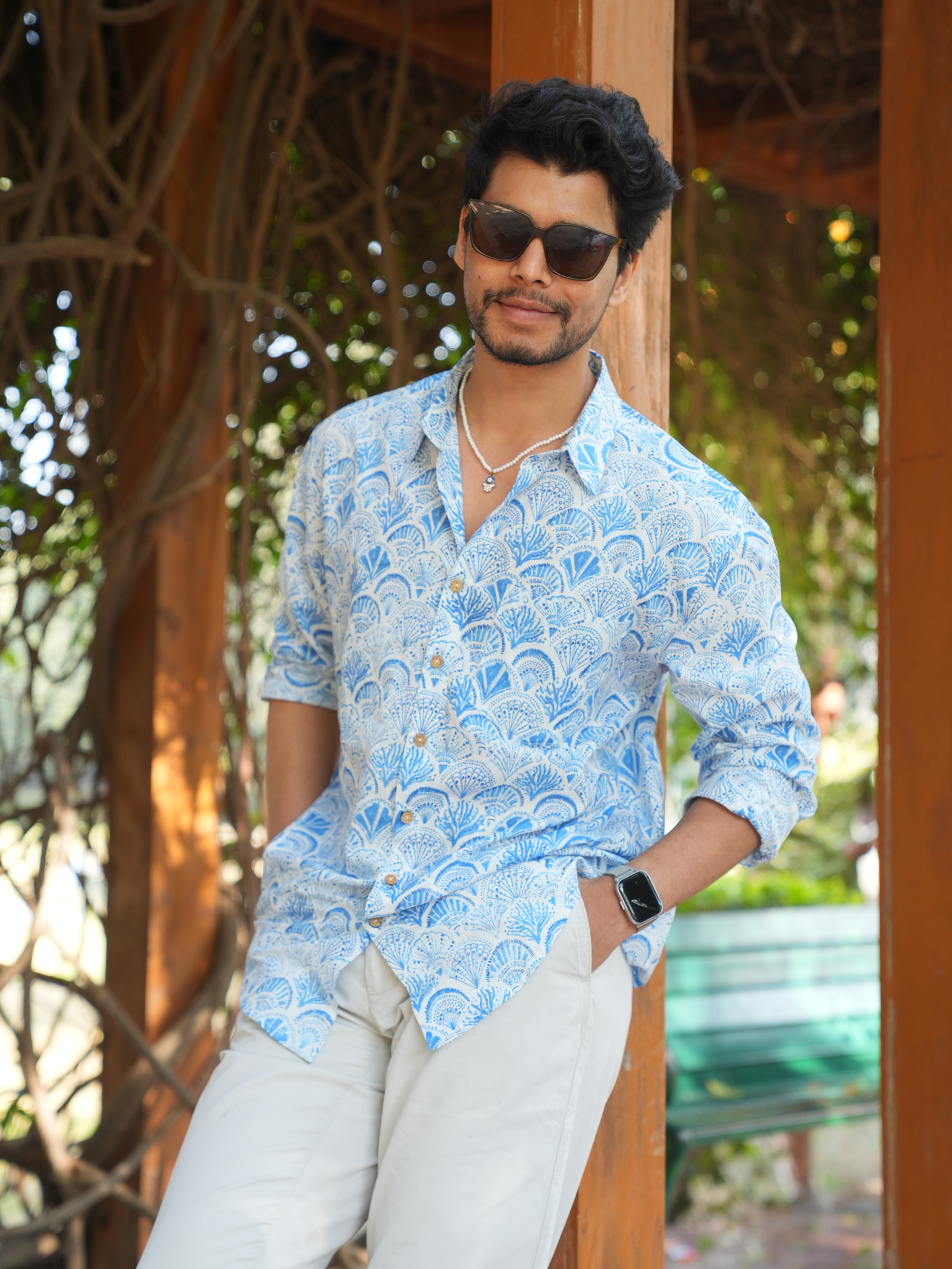 Shell Blue Cotton Men Shirt