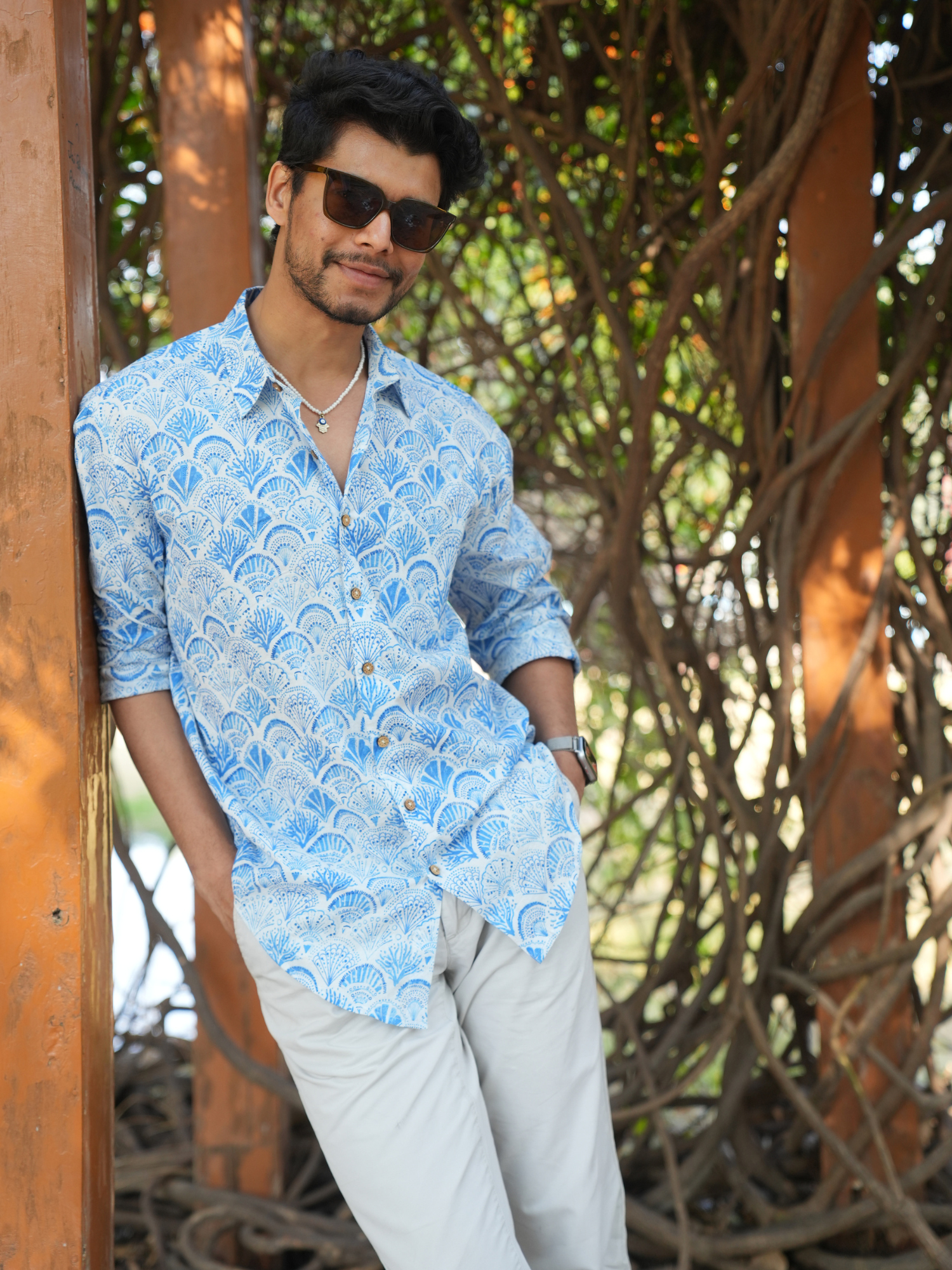 Shell Blue Cotton Men Shirt