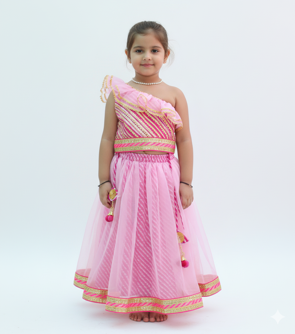 Off shoulder girls pink lehenga