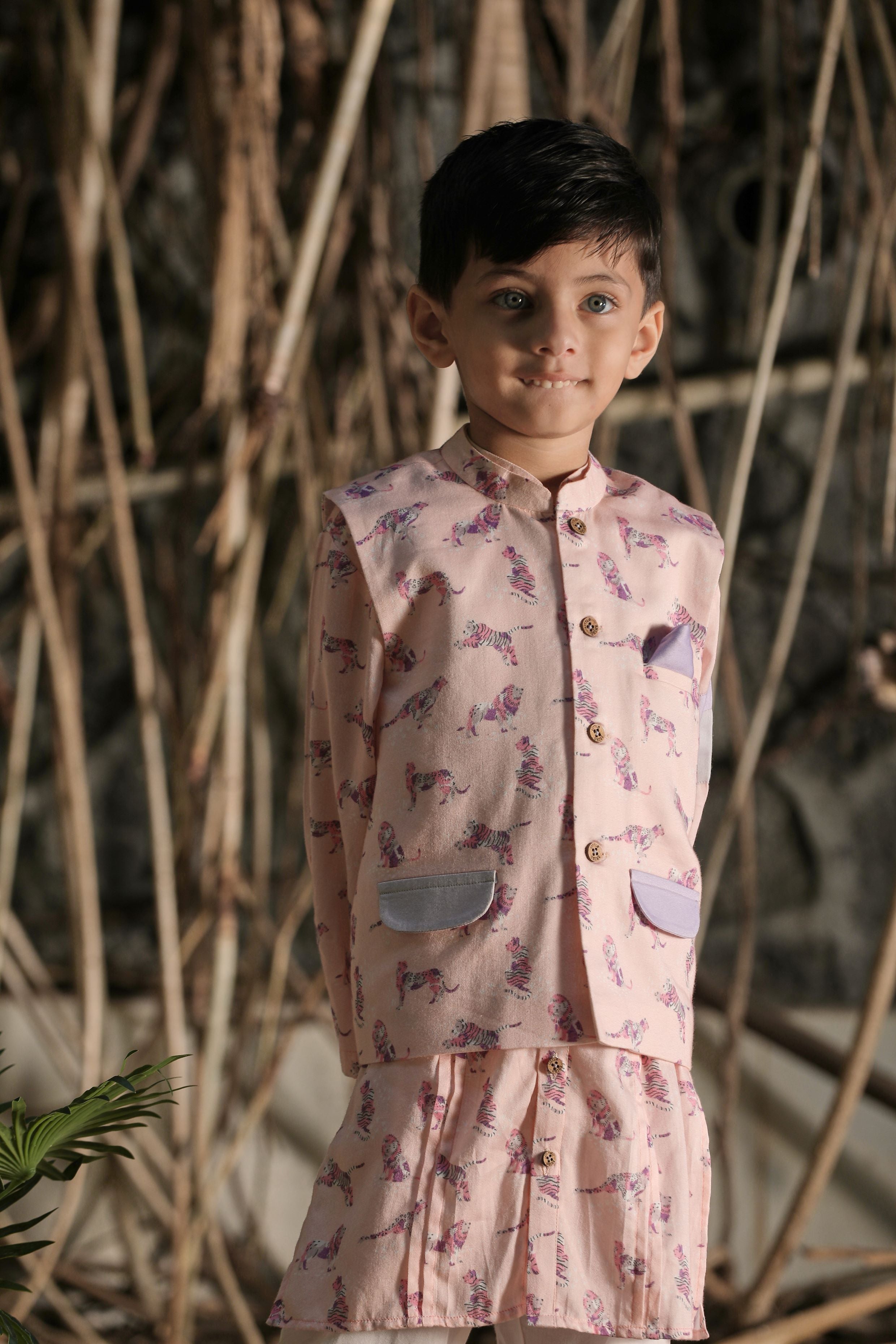 Peach animal print bandi,  kurta and pants set