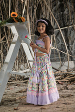 Load image into Gallery viewer, Tropical print lehenga, strappy blouse, potli bag set
