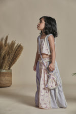 Load image into Gallery viewer, Peach animal print lehanga, strappy blouse, potli bag set
