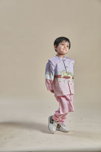 Pink and lavender bandi, kurta and pants set