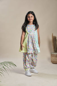 Tropical print kurta with yoke and salwar set