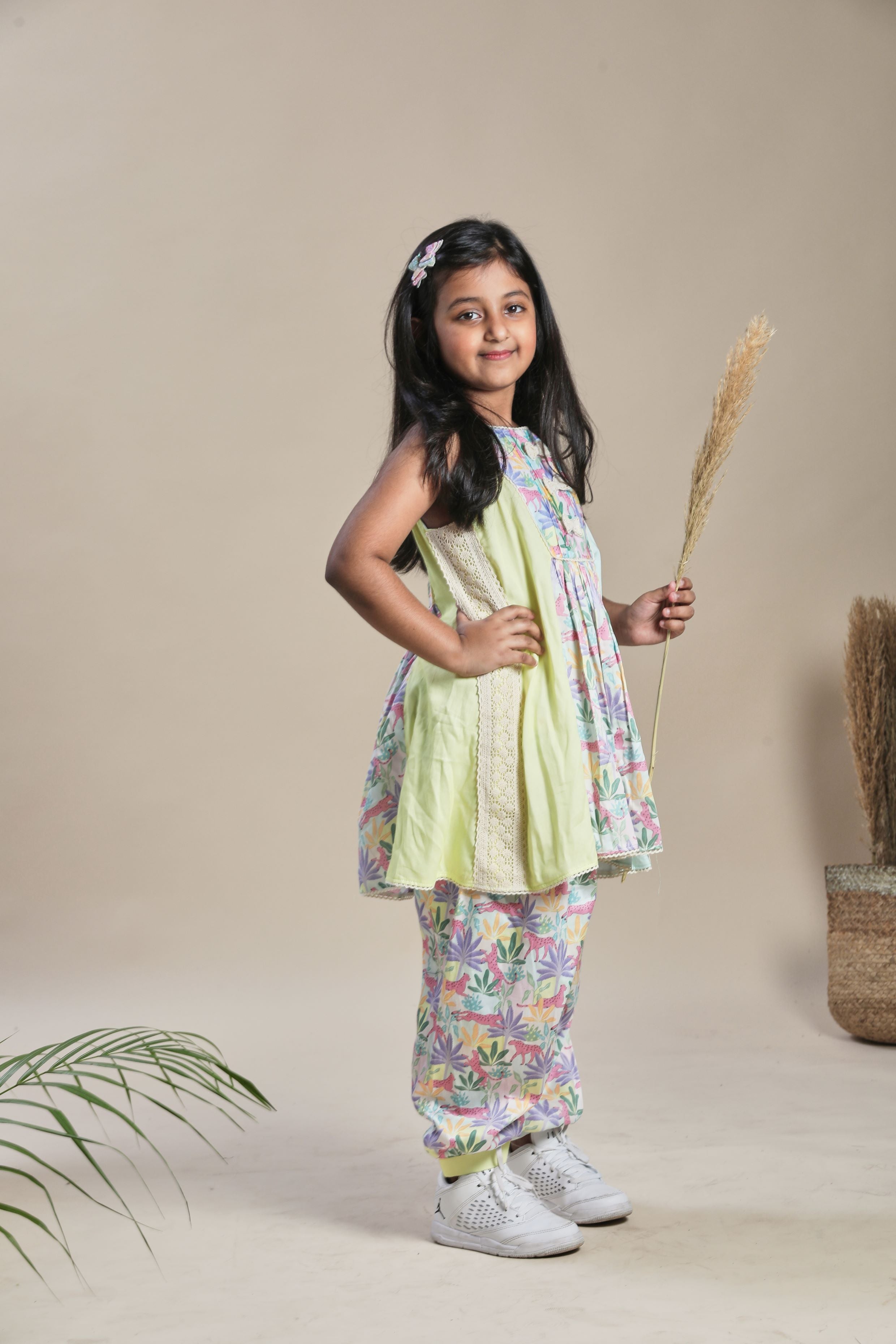 Tropical print kurta with yoke and salwar set