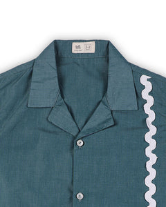 Lagoon Striped Cotton Shirt with Cuban Collar, Green