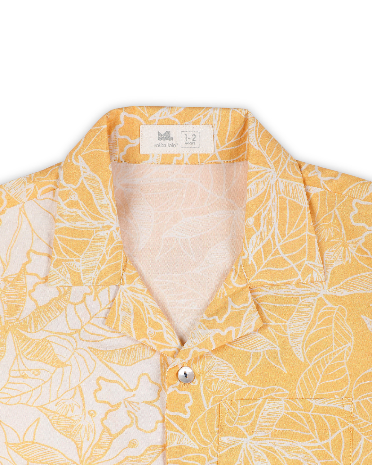 Buttercup Floral Printed Cotton Shirt with Cuban Collar, Yellow