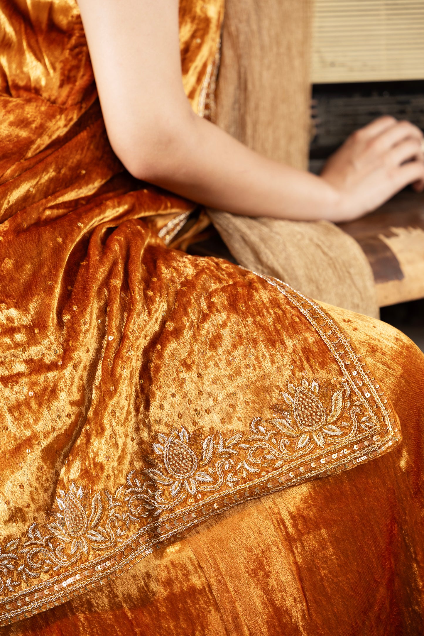 Rivaaj Short kurta, Gharara & dupatta - Burnt Orange and golden