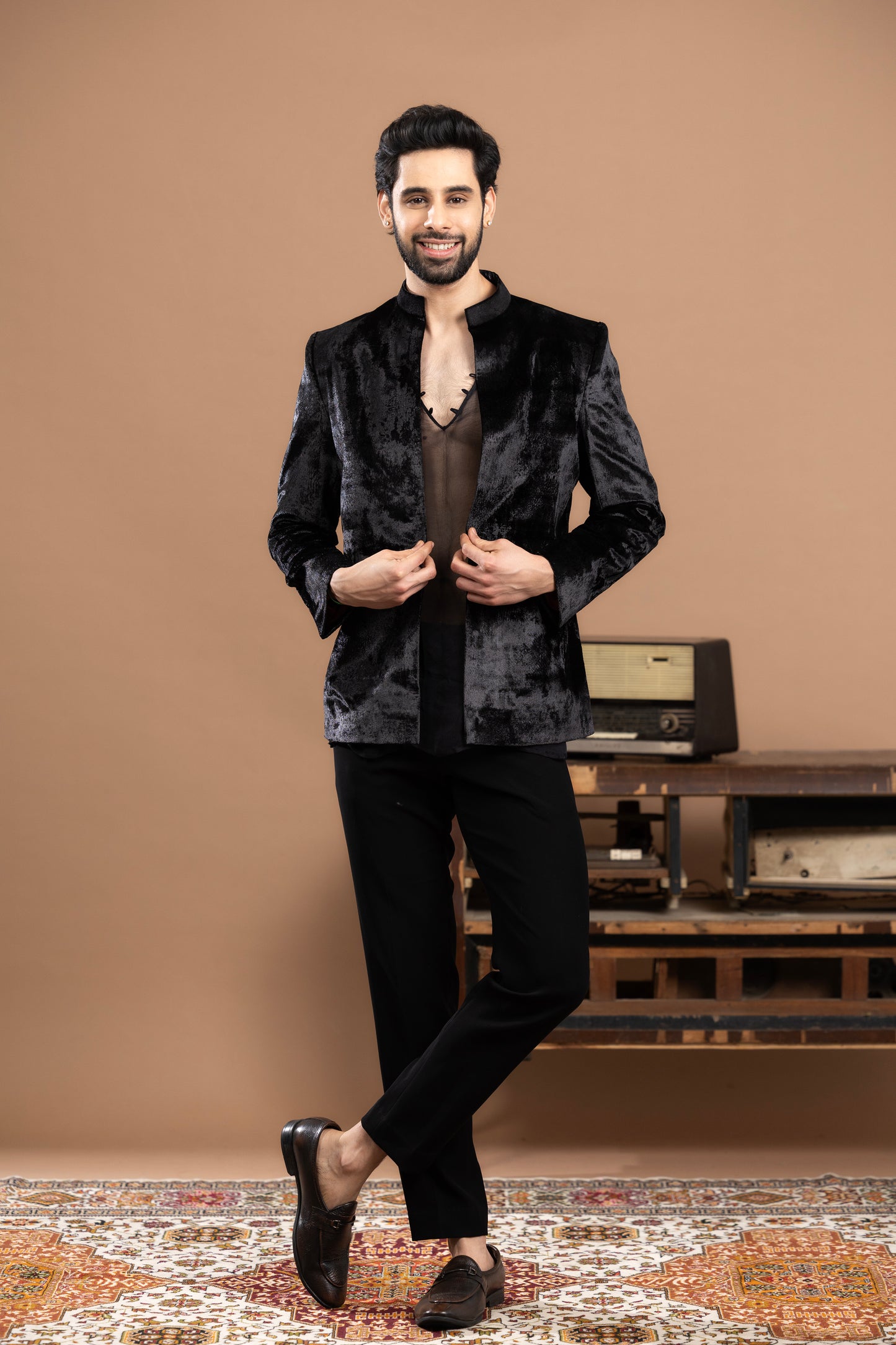 Rivaaj - Jodhpuri, pocket square and pants - Black