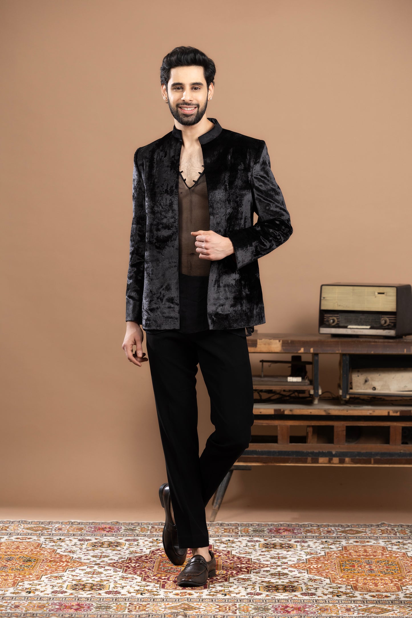 Rivaaj - Jodhpuri, pocket square and pants - Black
