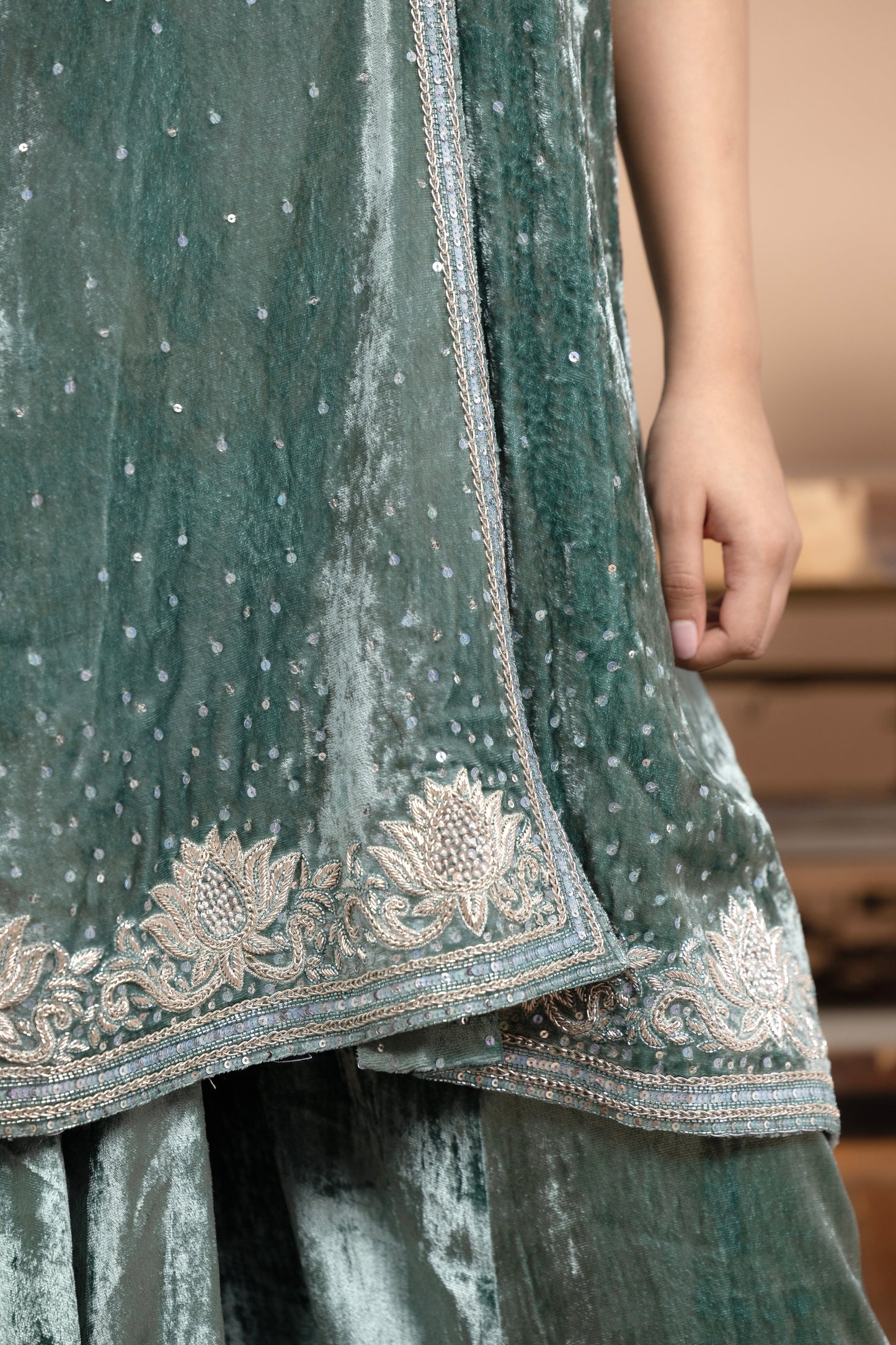 Rivaaj Short kurta, Gharara & dupatta - Aqua Blue and Silver
