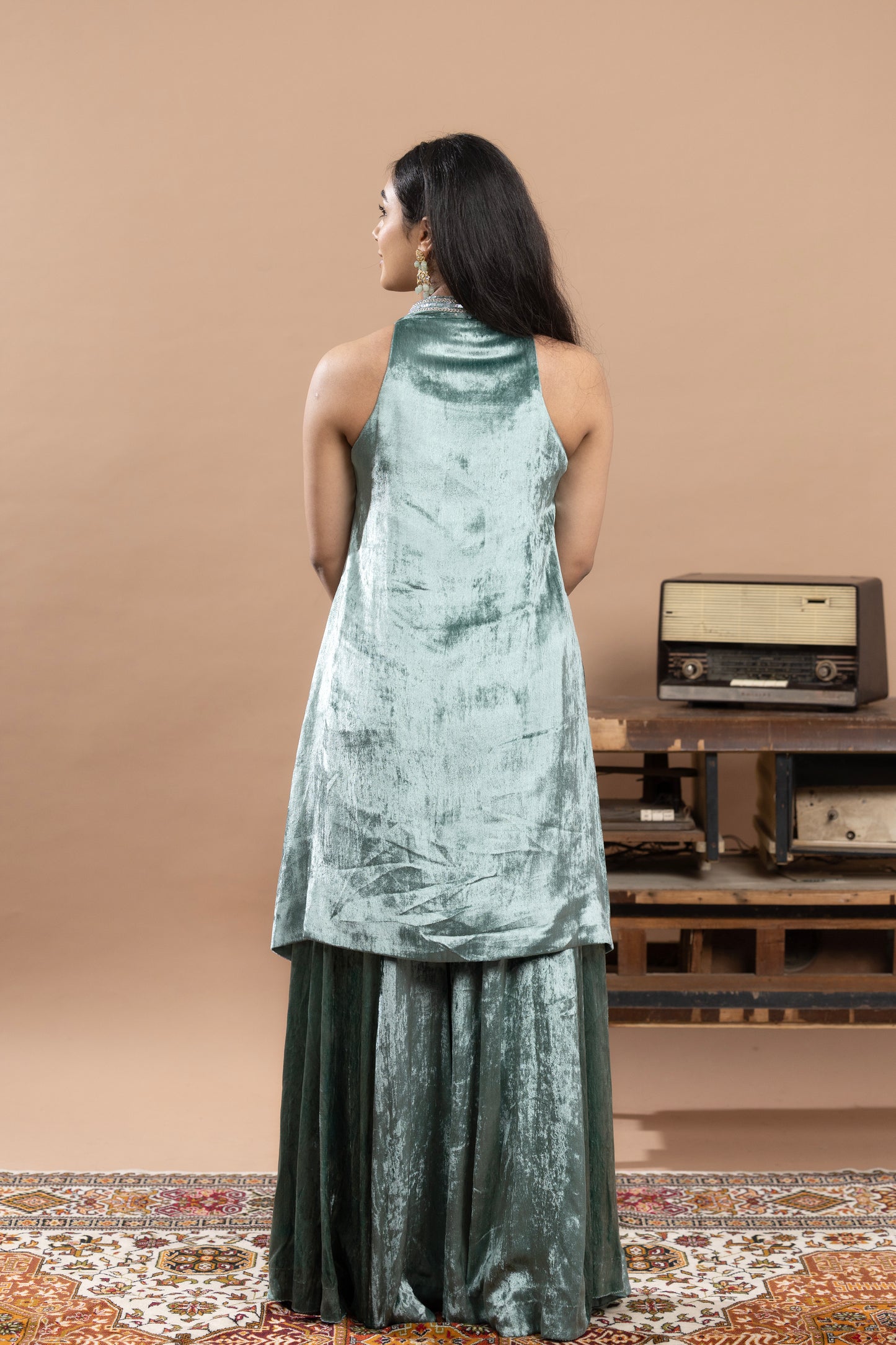 Rivaaj Short kurta, Gharara & dupatta - Aqua Blue and Silver