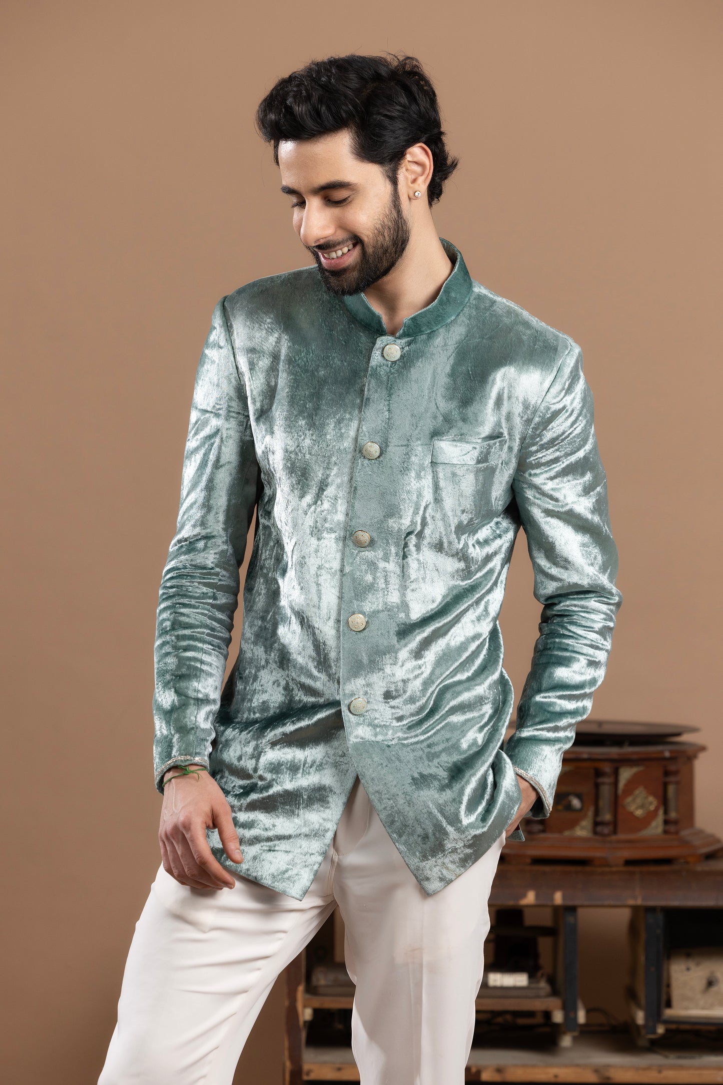 Rivaaj - Jodhpuri, pocket square and pants - Sea Blue