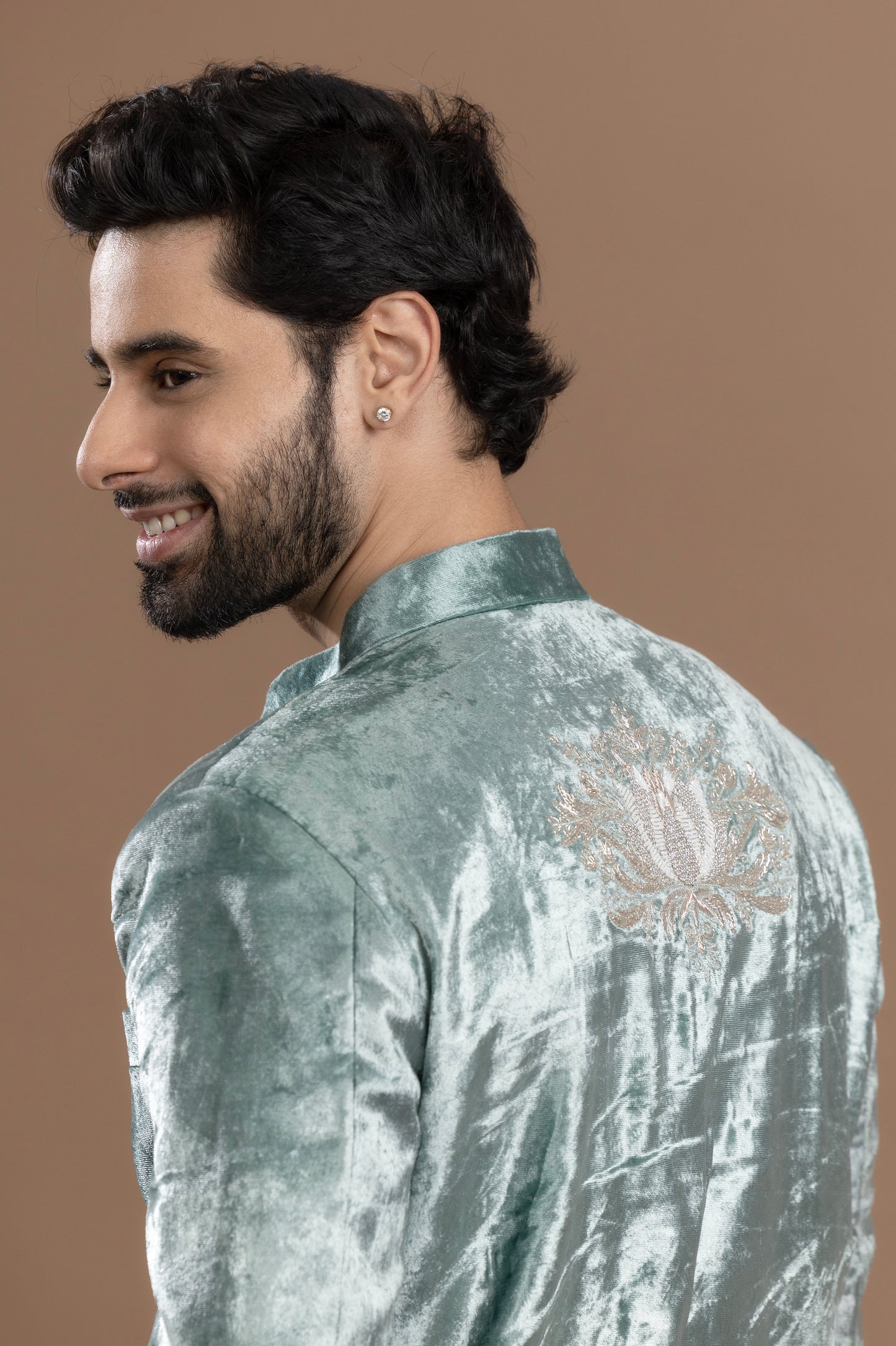 Rivaaj - Jodhpuri, pocket square and pants - Sea Blue