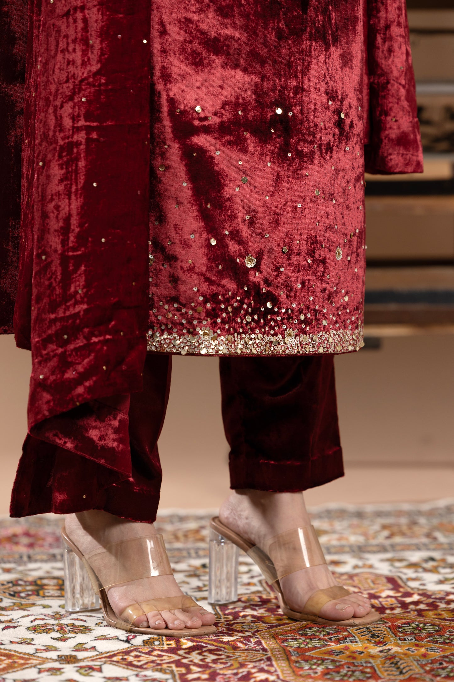 Rivaaj Velvet Kurta with dupatta - Maroon