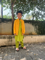 Load image into Gallery viewer, Vibrant Yellow Bandhani Achkan Set
