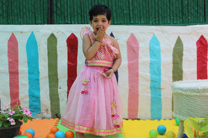 Pink off shoulder leheriya lehenga