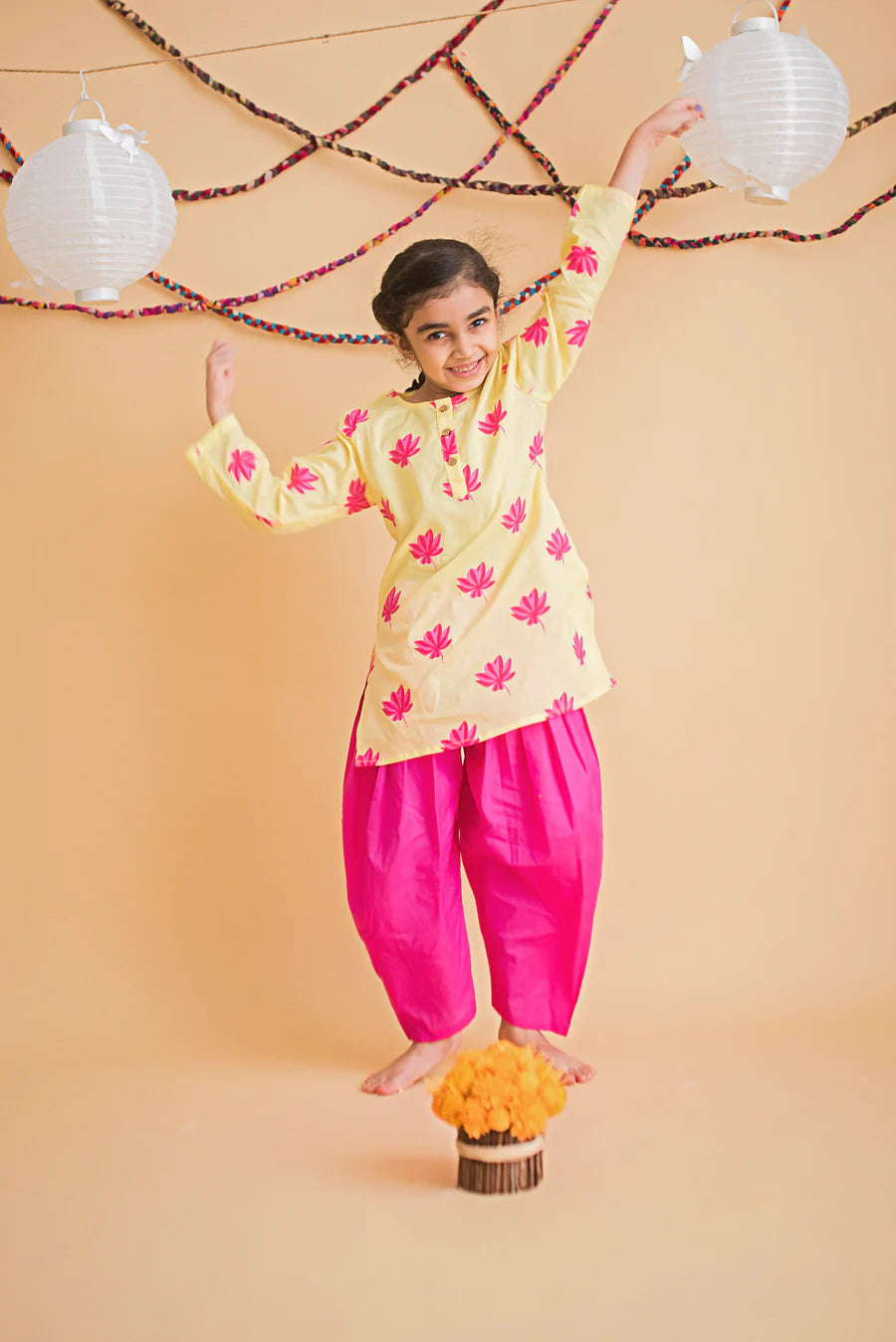 Lotus Blooms Ethnic Kurta Payjama for girls - Yellow