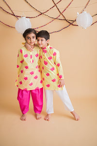 Lotus Blooms Ethnic Kurta Payjama for girls - Yellow