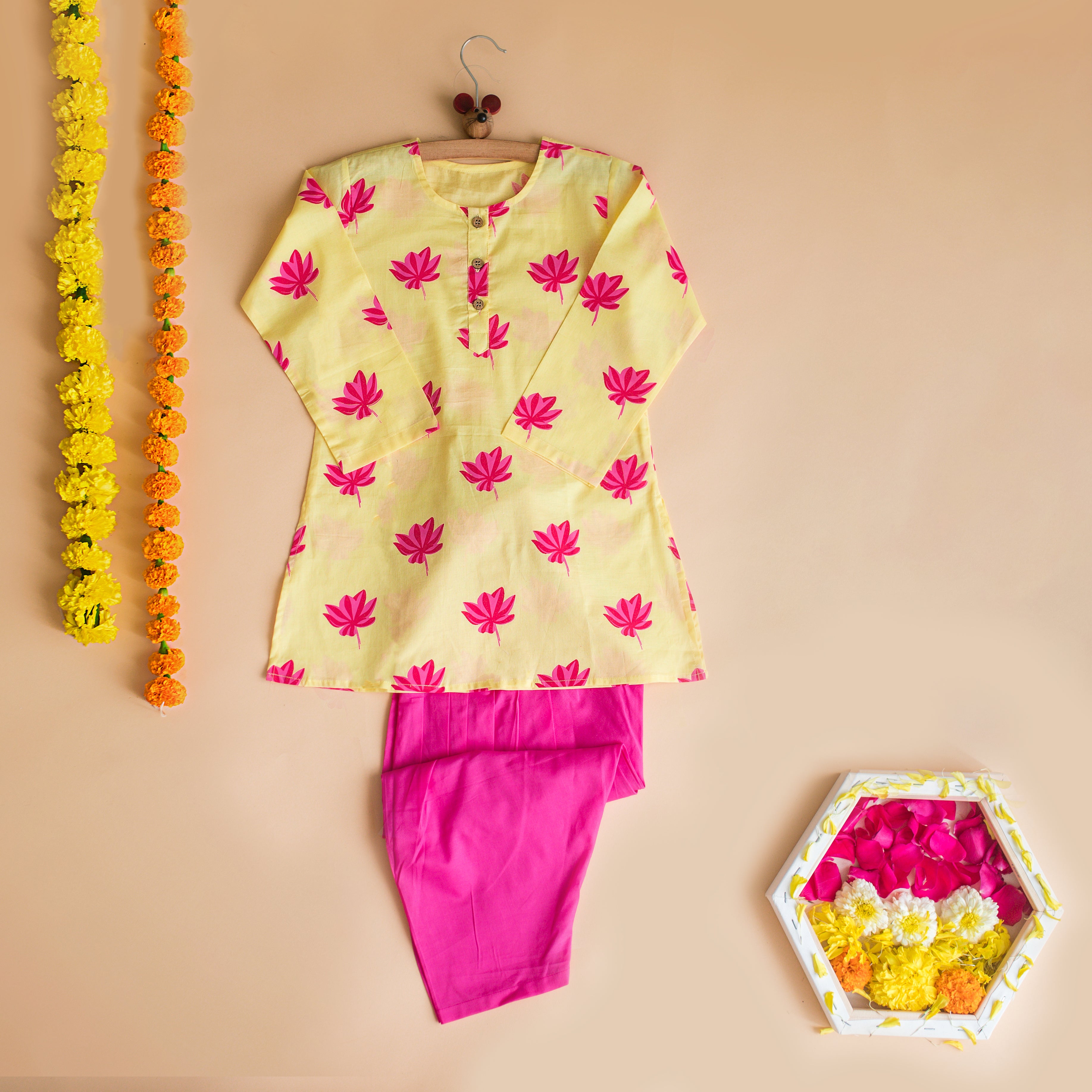 Lotus Blooms Ethnic Kurta Payjama for girls - Yellow