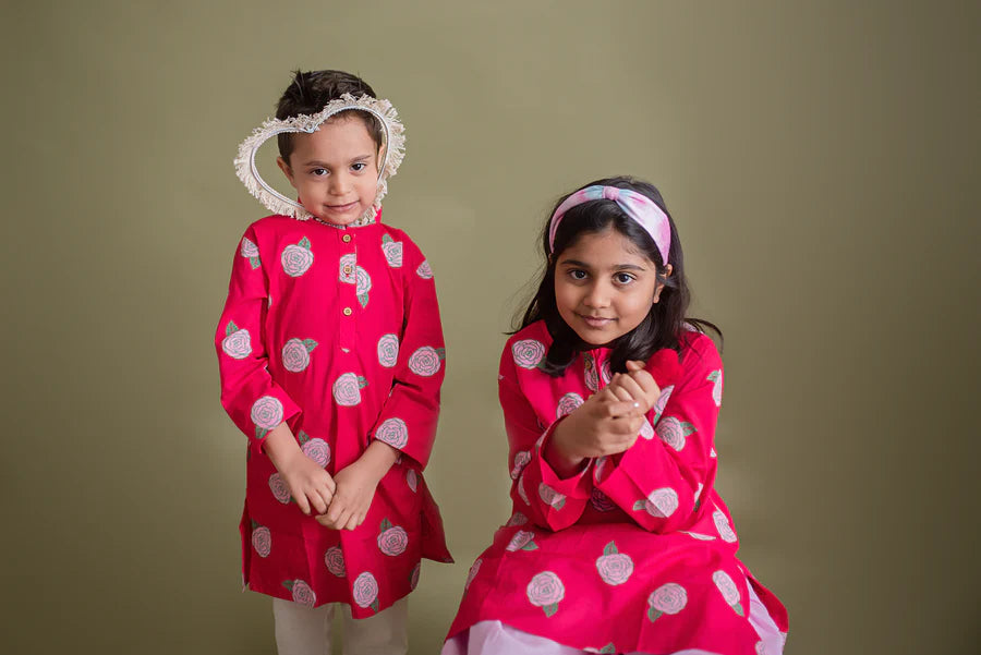 Blooming Red Ethnic Kurta Payjama for girls