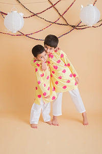 Lotus Blooms Ethnic Kurta Payjama for Boys - Yellow